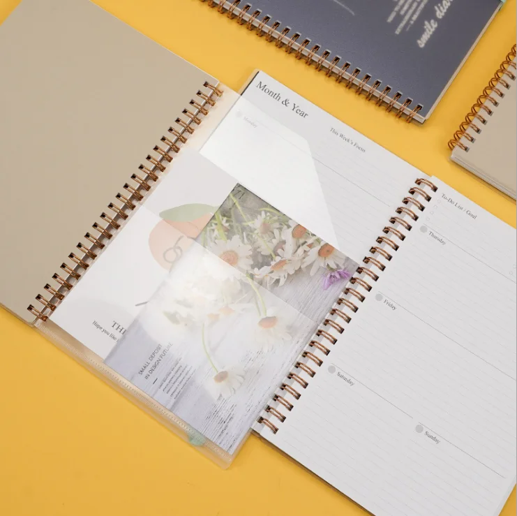 Transparent Frosted PVC Cover Flip Spiral Coil 2022 Strap English Plan This Week Calendar With Index Notebook