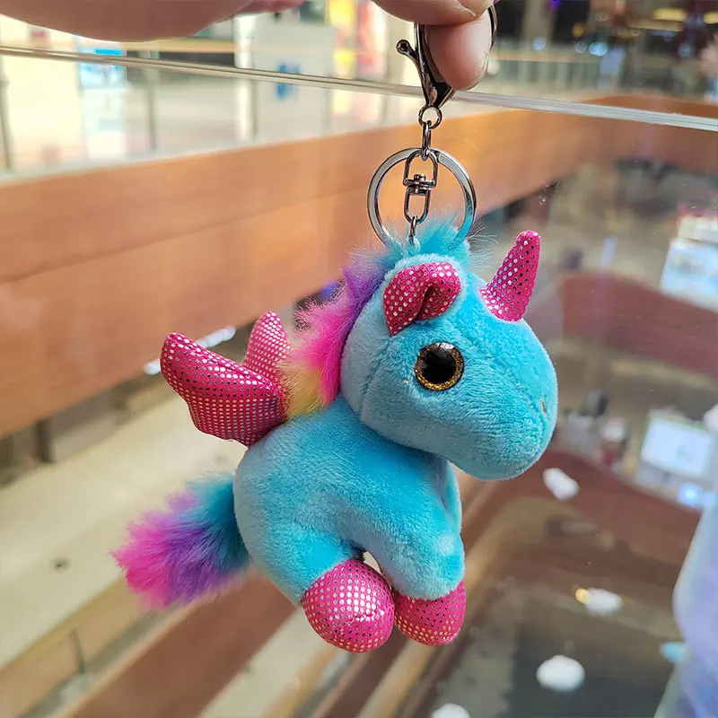 Mini Kawaii Cartoon Stuffed Animal Toys Child Gifts Colorful Unicorn Plush Keychain