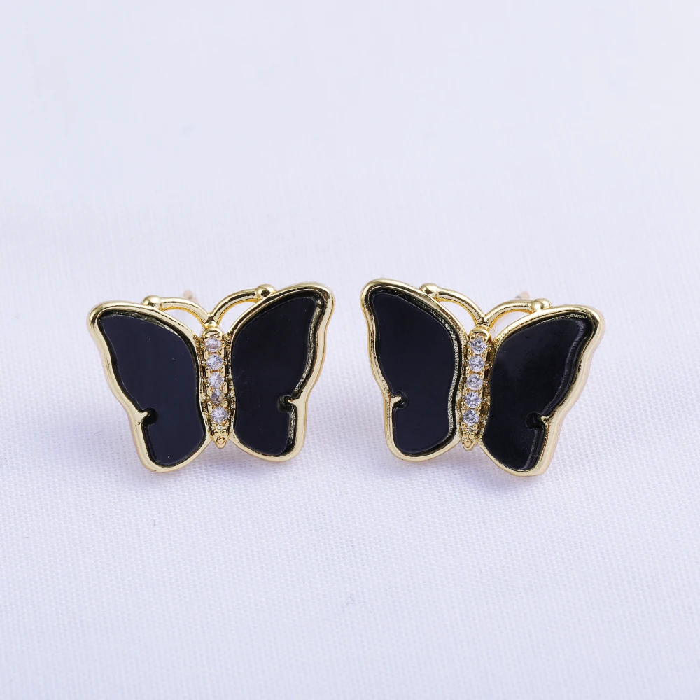  Wholesale High Quality Butterfly 14K Gold Plated Zircon Pendant Diy Earrings Jewelry Making
