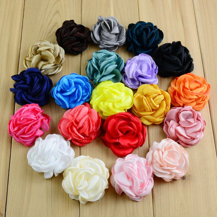 30pcs/lot 2.17 Inch Flat back Rose New Kids Hair Fabric Flowers For girl Headband Flower Handmade Accessories 24colors