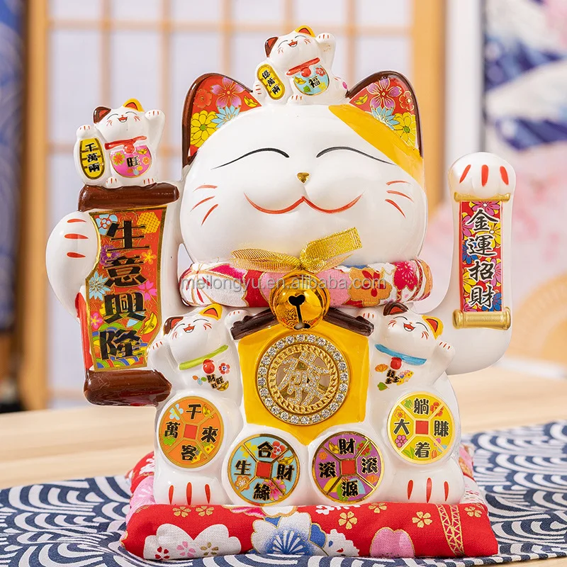 Wholesale Holiday Gifting Fortune Cat Statue Ceramic Figurine Home Decor 8 inches Lucky Cat Maneki Neko