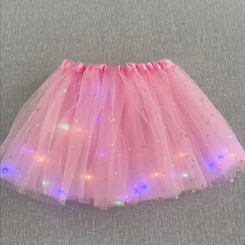 LED Lights Glowing 3-Layer Sequin Children Ballet Tutu Princess Skirt Party Mesh Puffy Short Dress 3-8 Year Baby Girl Dance Wear