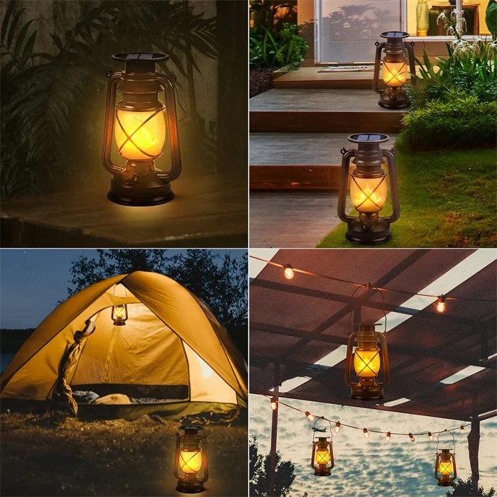 Outdoor Hanging Solar Lights Dancing Flame Christmas Decor Vintage Led Waterproof Camping Lamps