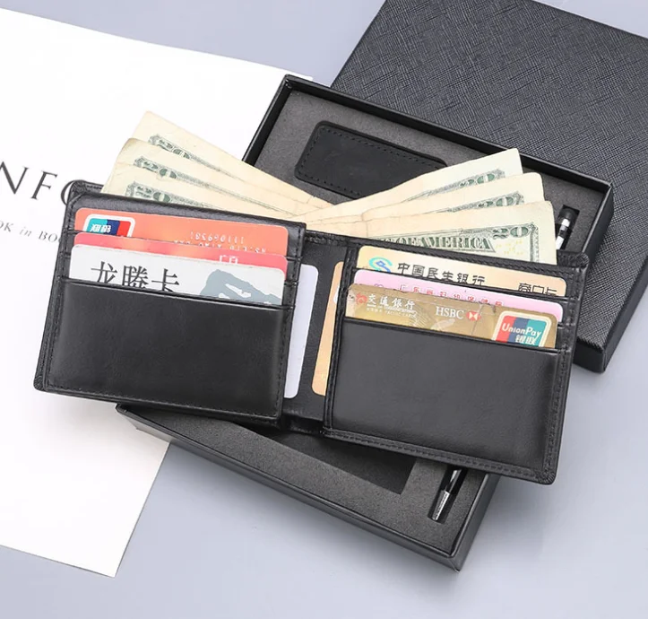  Новое поступление 2021 роскошный кожаный кошелек подарочный набор для мужчин подарок на день отца с кожаным кошельком и брелоком ручка логотипом заказ