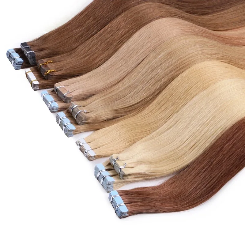 hair vendor wholesale hair tape in  extensions 100% human  raw double drawn invisible virgin hair  tape in for European