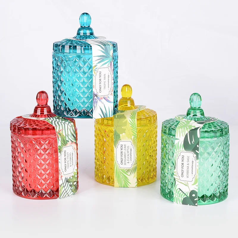 Luxury Aromatherapy Taper Color wedding Crystal Candle Jar with Lid Soy Scented Candle Wholesale