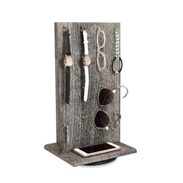 
Rotating two sided jewelry earring keychain display stand rack key ring holder for wood 