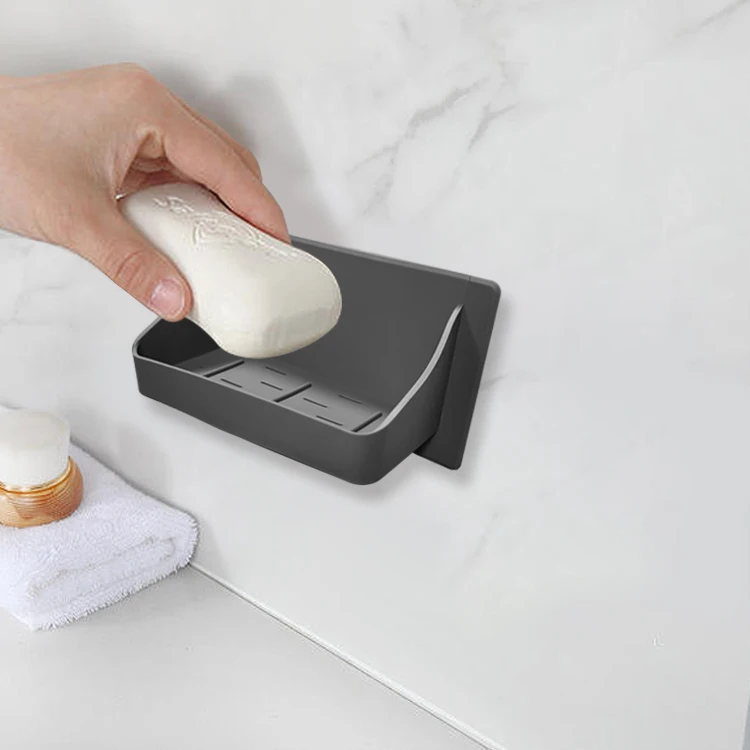 Strong viscosity Wall Mounted Silicone Soap Tray Bathroom Soap Dish Holder for Bathroom Mirror Mounted