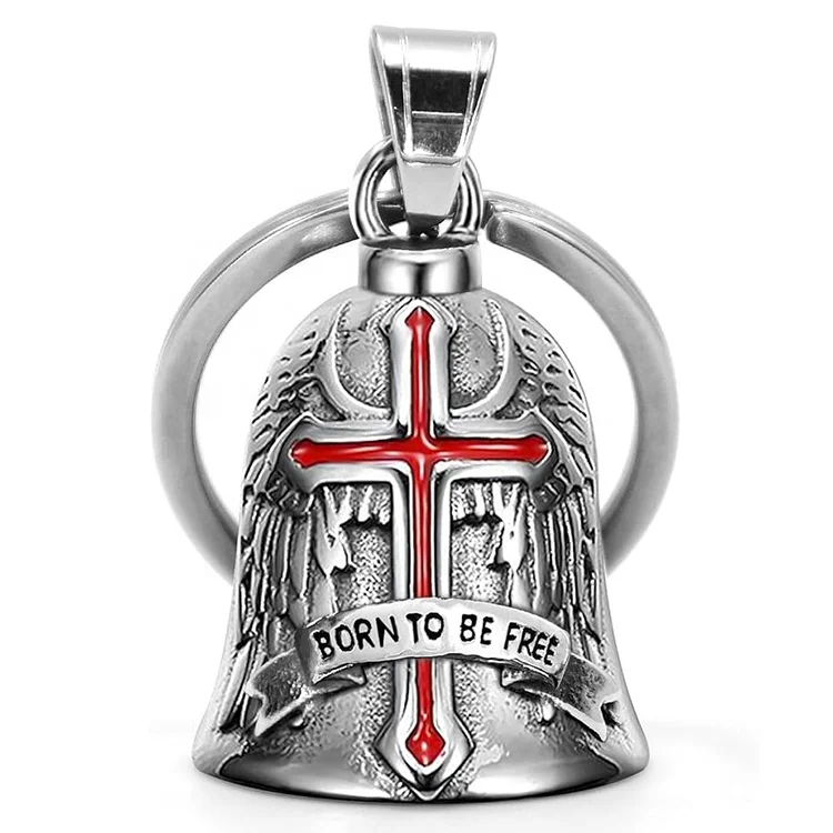 Stainless Steel Motorcycle Bicycle Bell Key Chain Motorcycle Accessories Biker Bell Gremlin Cross Bike Bell Hang (Silver)