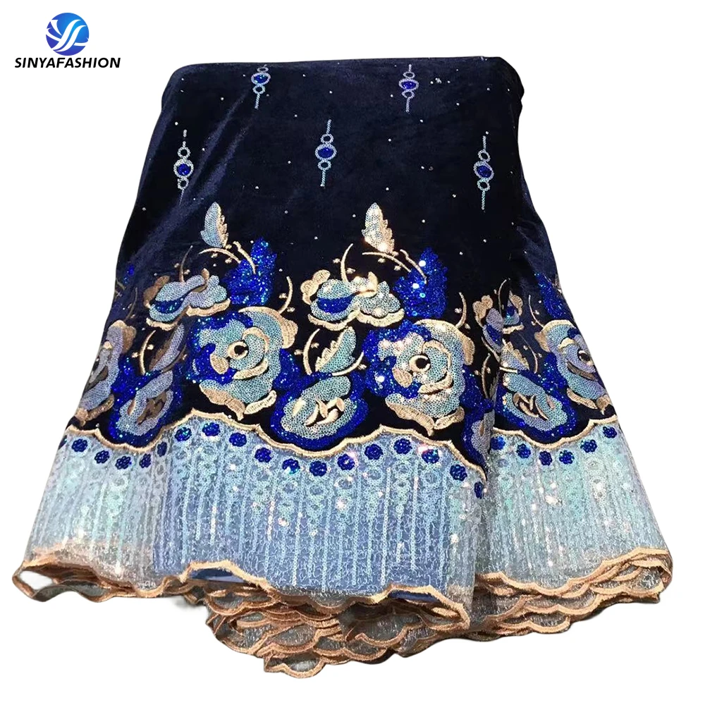 2024 Latest Style African Lace Velvet Lace Fabric Mesh Fabric  Embroidery With Sequins Lace Fabric African For Wedding Dress