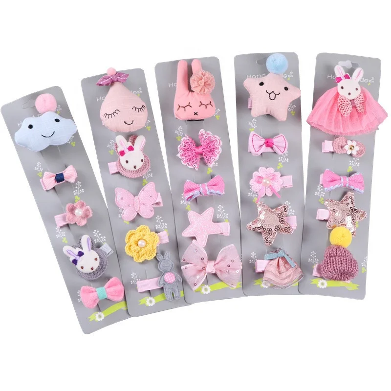5pcs/set Children Cartoon Barrettes Hair Accessories Set Baby Fabric Bow Hairpins Hair Clips for Gift