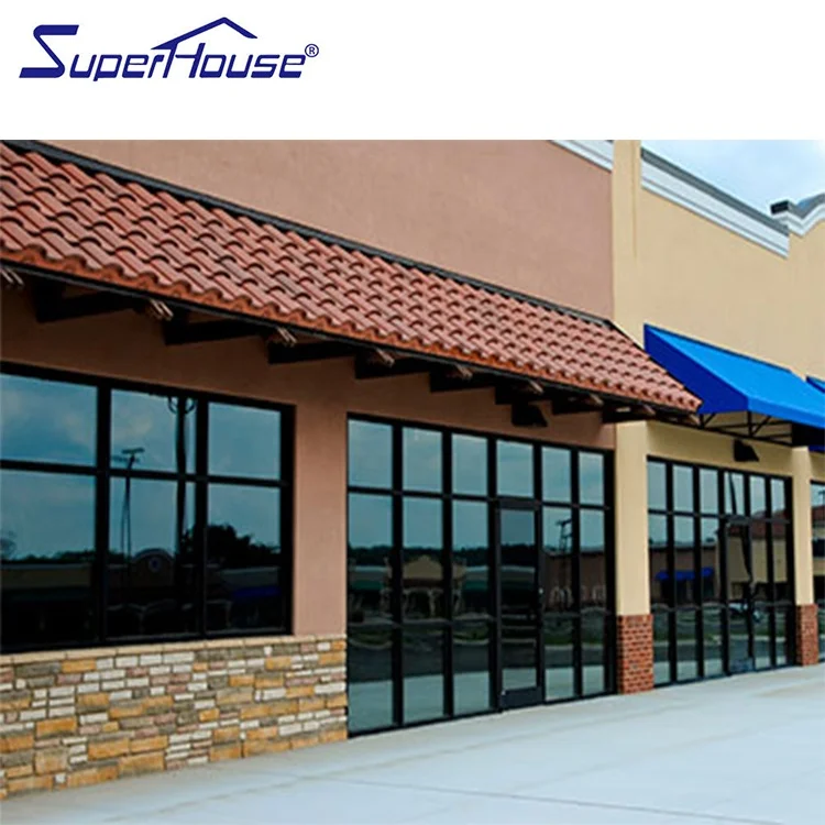 USA storefront customized commercial grade fixed window and door double tempered tinted glass shopfront