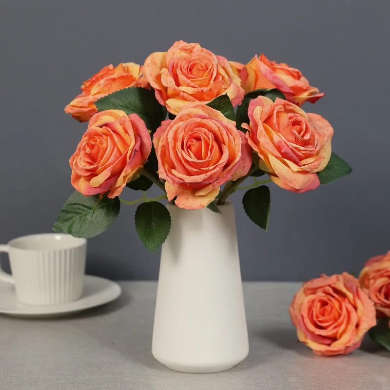 28CM Single vintage rose with burnt edge artificial flower rose for home decoration mini flower rose bouquet for wedding