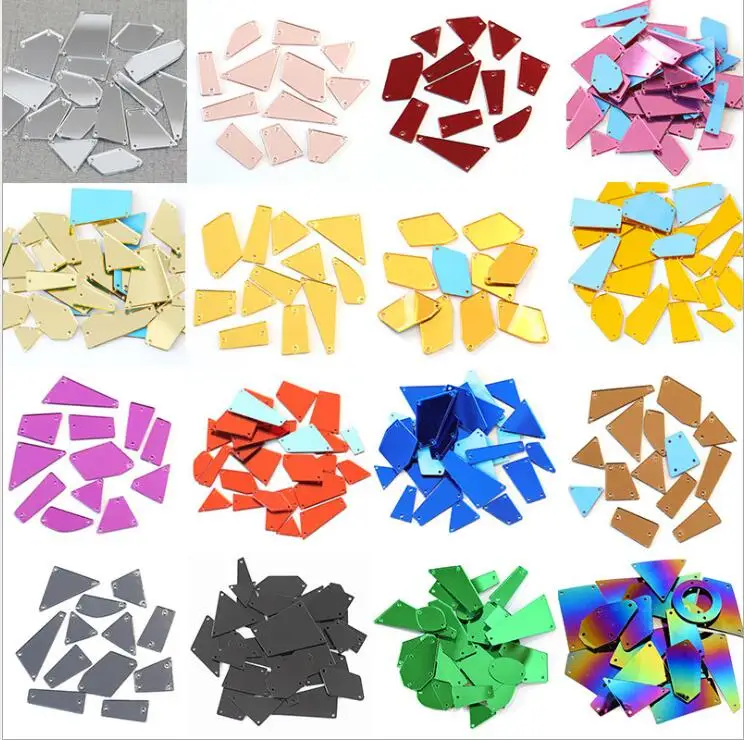 100pcs Top quality shaped mirror crystal sew on rhinestones all colors available flat back acrylic sheet factory price