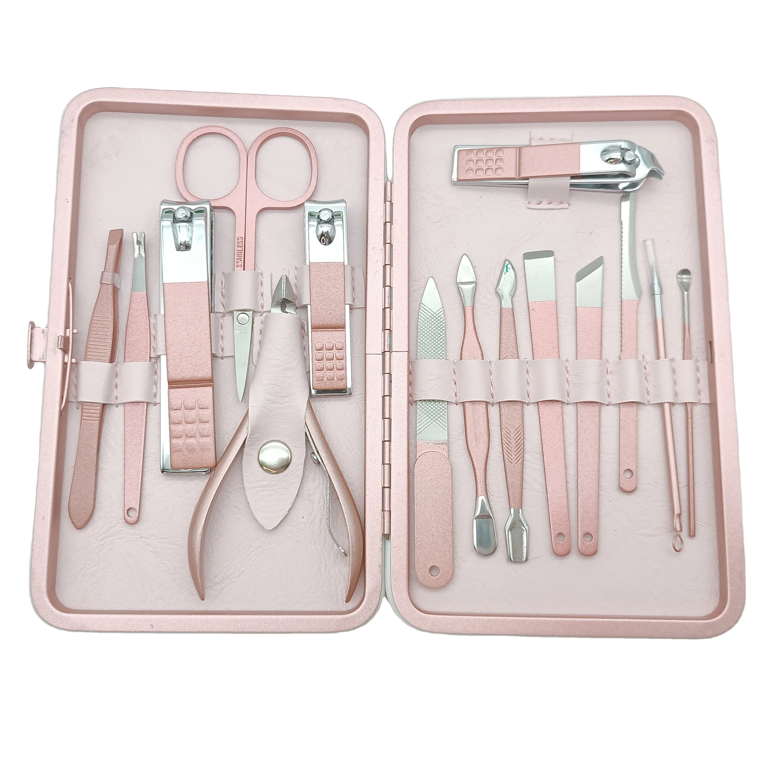 High Quality 15PCS Multifunctional Rose Gold Manicure Pedicure Set Stainless Steel Nail Clippers Dead Skin Pliers Beauty