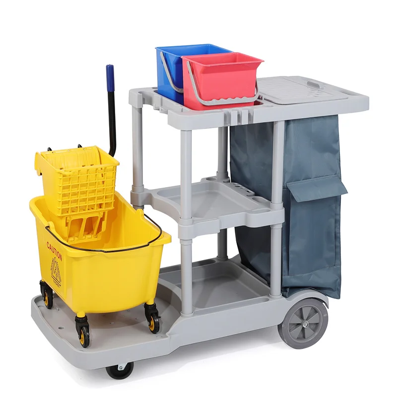 High Quality Plastic Hospital Airport Cleaning Equipment Trolley Cart Cleaning Trolley for Hotels