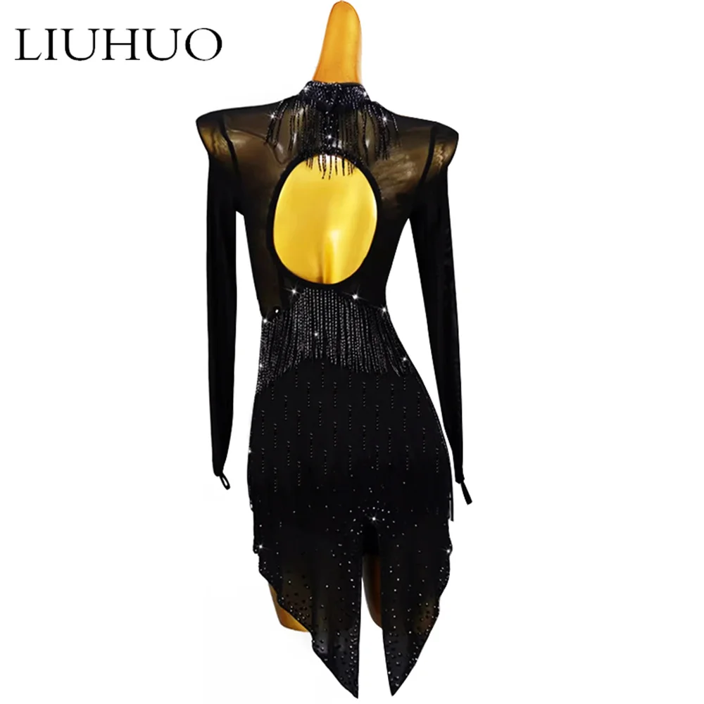 LUHUO Superior Fashion Sleeveless Latin Dance Skating Dress Rumba Skirt One Piece Stage Costume