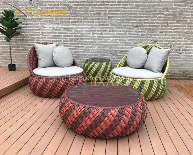 Decor Home Wicker Round Rattan Side Table Rattan Coffee Tea Table Garden Patio Furniture Colorful look Rattan Furniture