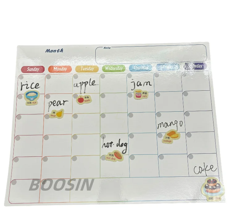 Customized White Silicone Dry Erase Calendar Fridge Planner with Plastic Writing Board Use As a Message Board