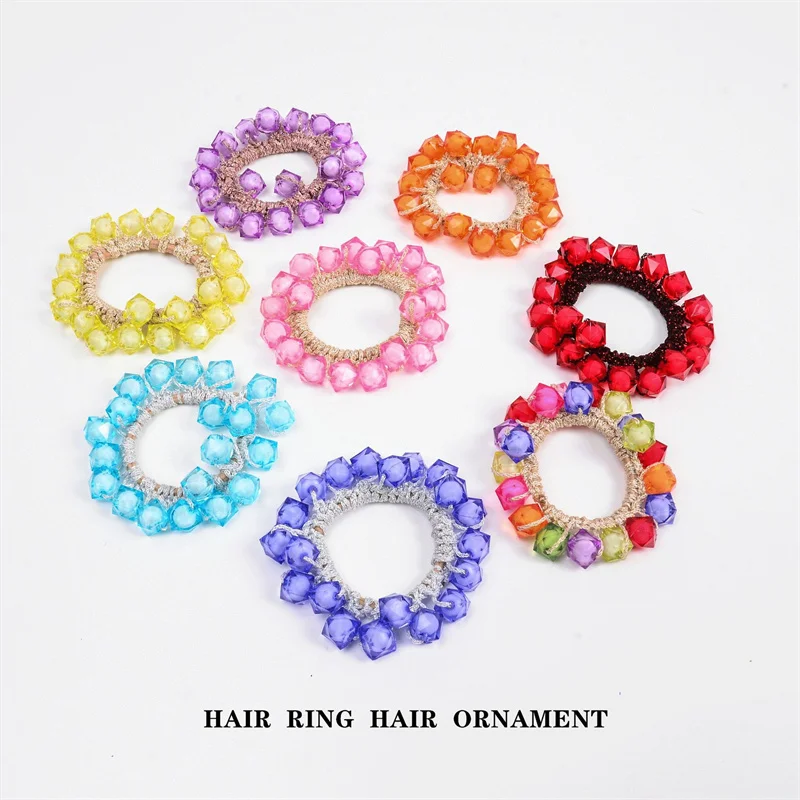 Handmade Crochet Candy White Full Crystal Pearls Ponytail Scrunchies Ties Elastic Rubber Hair Accessories Women Pearl Hair Bands