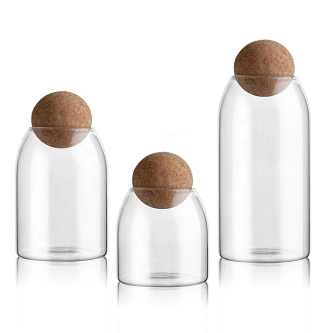 High borosilicate clear glass jar coffee bean glass storage food container with cork Lids
