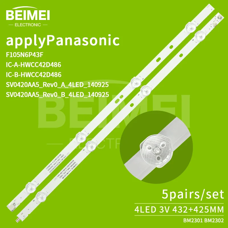 TV Backlight Strip F105N6P43F IC-A-HWCC42D486 IC-B-HWCC42D486 LED Strips for Panasonic TH-43C410K LED Backlight 10PCS/SET