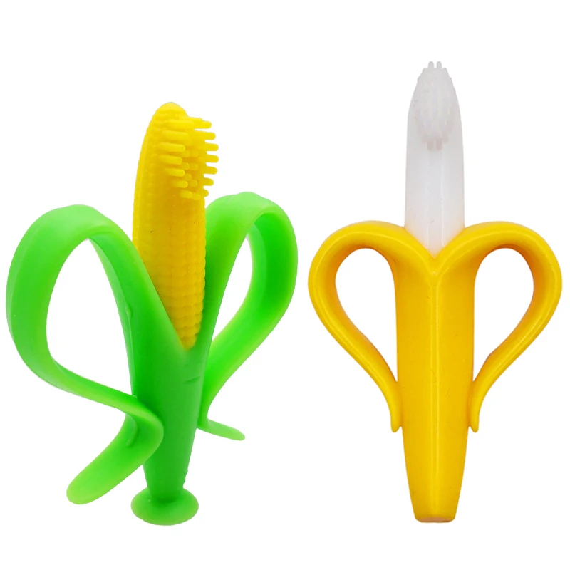 BPA Free Chew Toys Silicone Teether Banana shape Corn Shape Baby Toothbrush Soother Teether