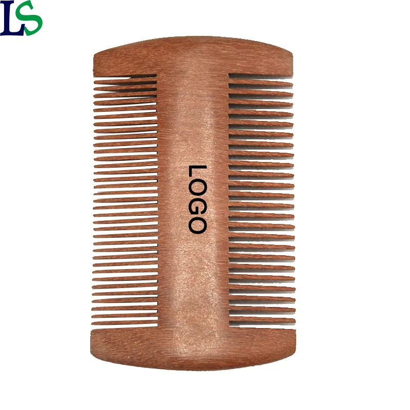 High Quality Custom Printing Logo Double Function Sided Hair Comb Natural Wood Beard Combs