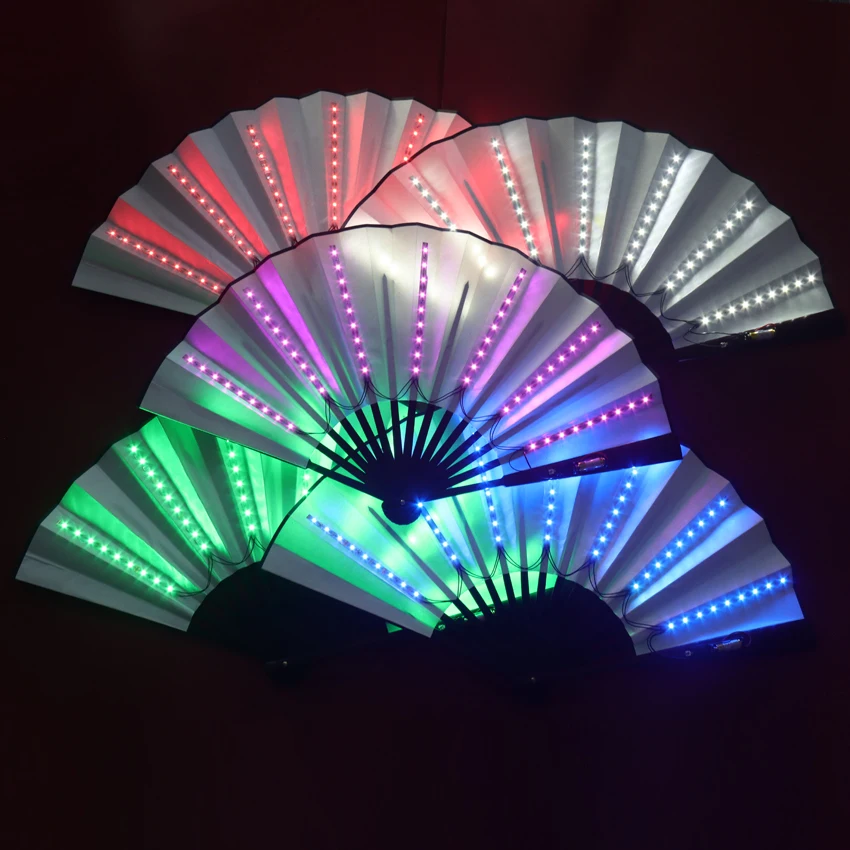 Luminous Folding Fan Dj Led Play Fan Colorful Hand Held Abanico Led Fans For Neon Lights Party Decoration Night Club Accessories