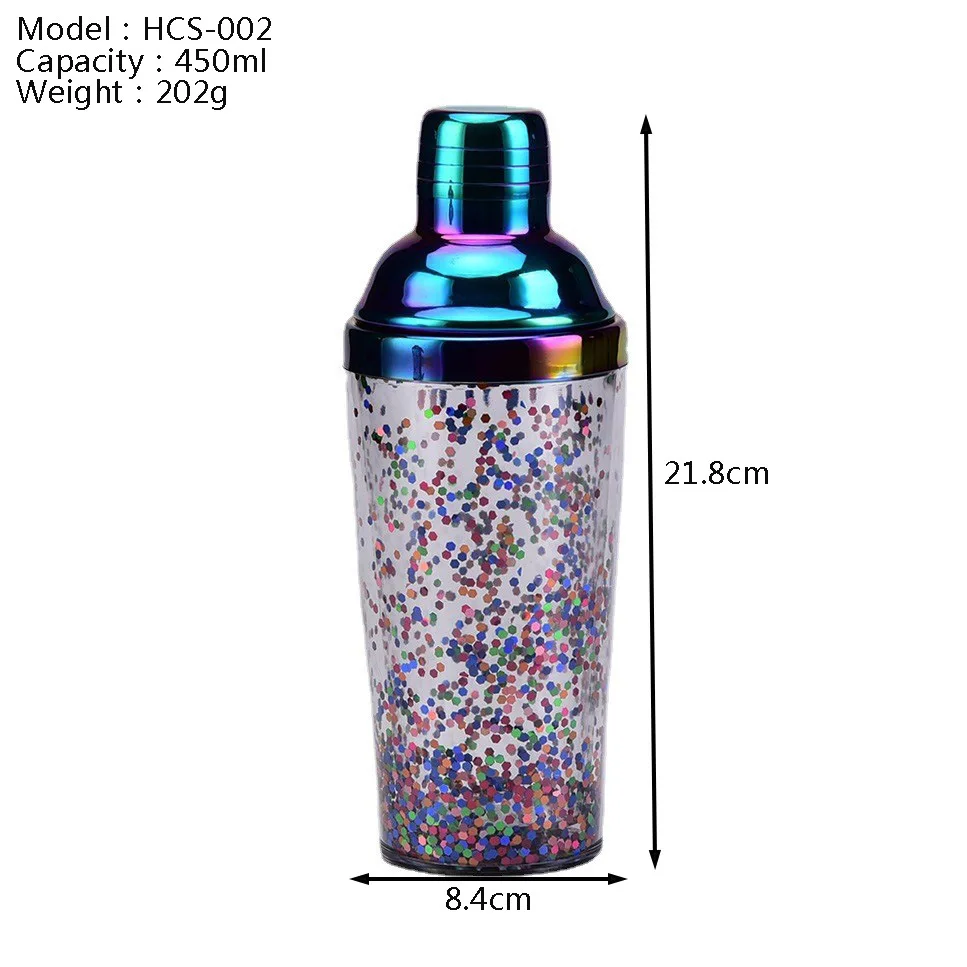 Double Wall Plastic Acrylic Shiny Tumbler MixerMartini Shaker Boston Mug Measuring Jigger Liquor Shot Cup Cocktail Shaker bottle