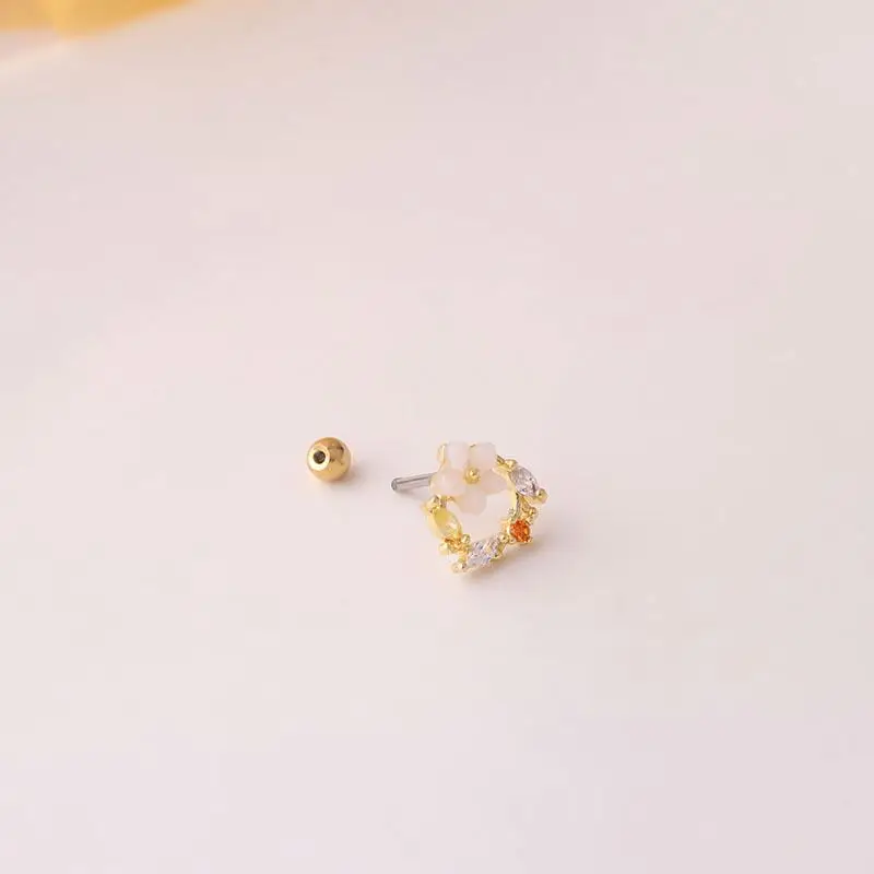 Fashion Korean Titanium Steel Piercing Earrings 18K Gold Filled Cubic Zircon Moon Star Chain Studs Earrings /