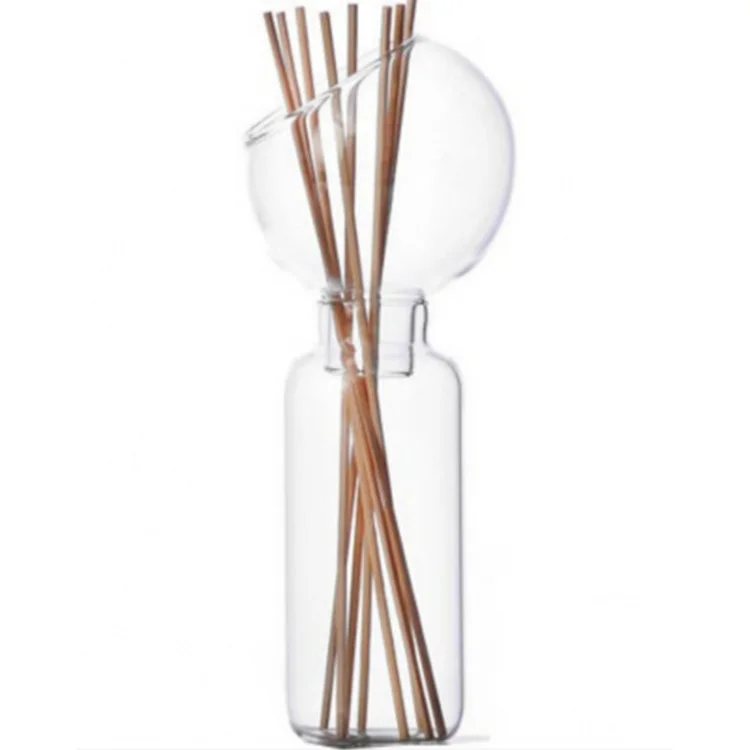 Custom Blown Clear Decorative Empty Borosilicate Glass Fragrance Reed Diffuser Bottle for Essential Oil