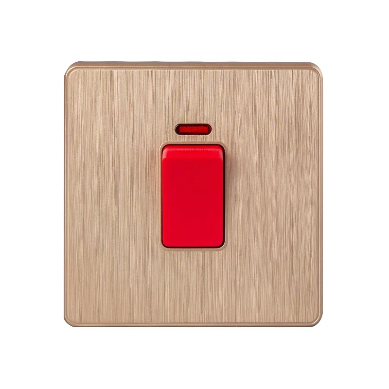 Household wall socket and switch PC golden brushed neon light 45A 110V 250V switch