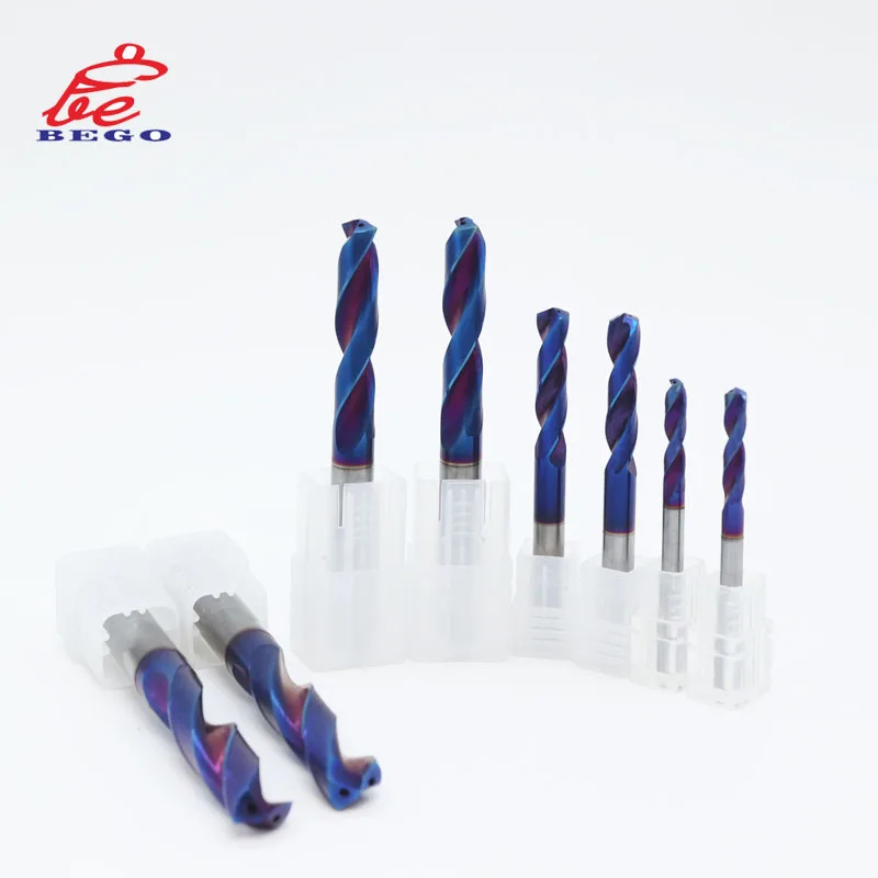 Solid Carbide Twist Drill Bit Blue Nano Carbide Drill Bits Inner Coolant Twist Drill