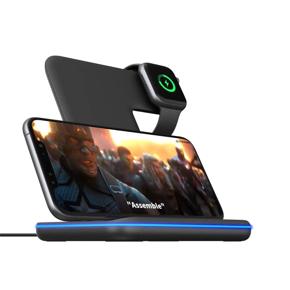  Беспроводная зарядная подставка WELUV Qi 3 в 1 для iPhone 11 Pro X XS MAX 15 Вт быстрая док-станция Apple iWatch