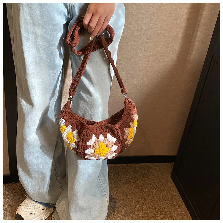 Trendy High Quality Women Woven Yarn Crochet Knitted Handbag Cute Shoulder Bags
