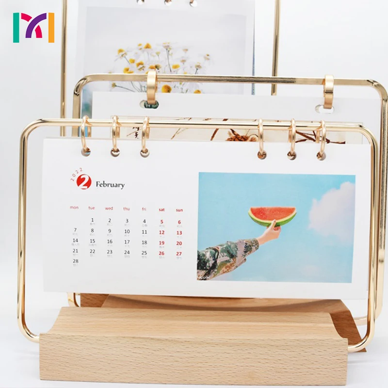 2025 Custom Logo Printed Spiral Wire Stand up Flip Table Top Paper Desk Monthly Calendar