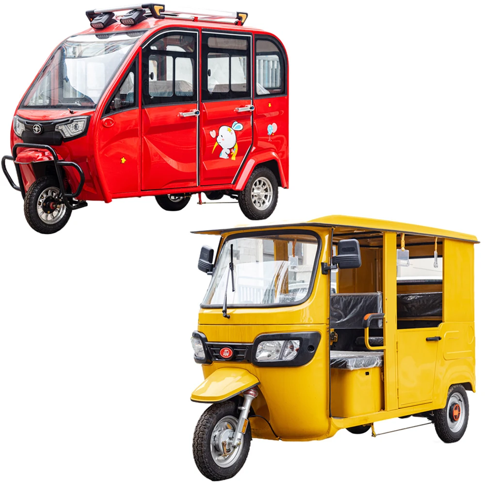 3 wheel electric tricycle tuktuk india taxi bajaj auto rickshaw extra-large space sightseeing enclosed electric tricycle