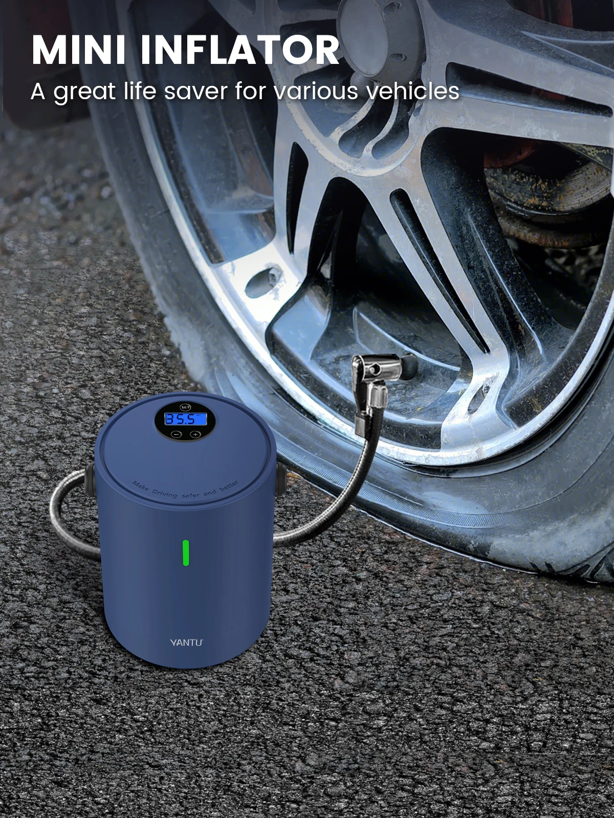 YANTU cordless tire inflator portable air compressor for car tires 12 volts pump digital high pressure 12V air pump 150PSI