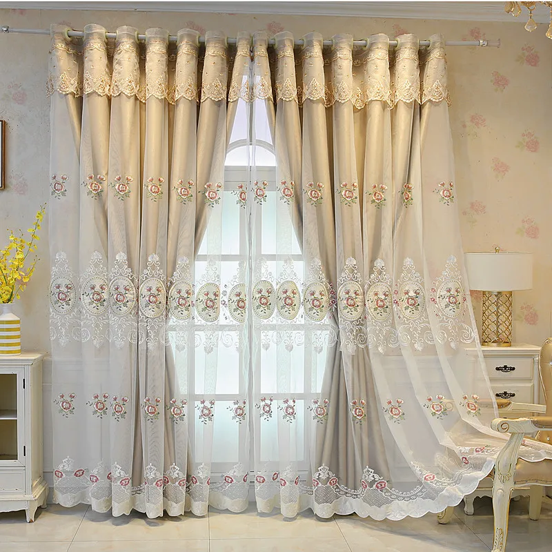 Luxury Embroidery Double Layer Window Curtains for the Living Room Voile Fabric Blackout Curtain Home Decoration