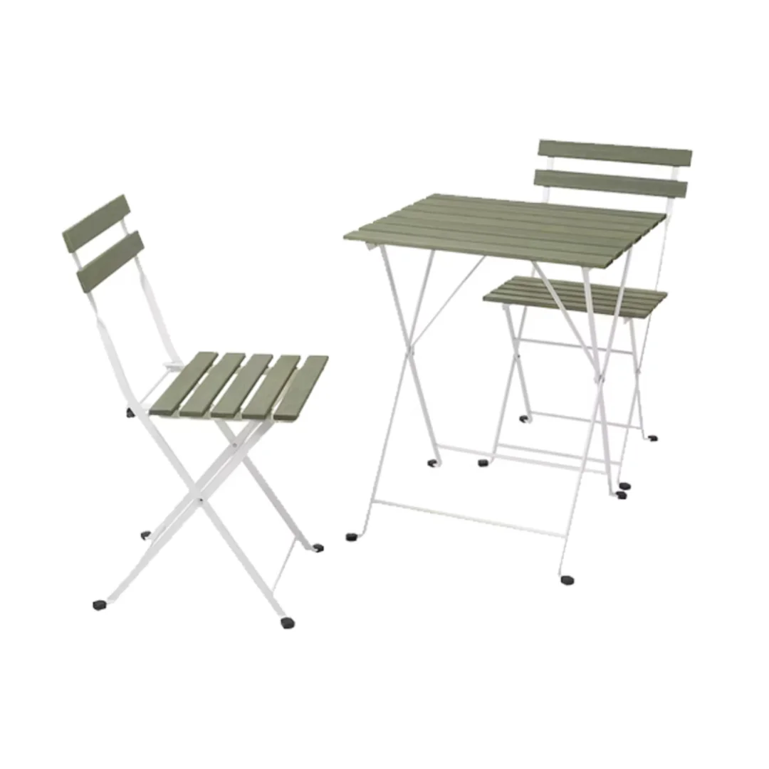 Viet Wood Tarno Outdoor Table and 2 Chairs Set Acacia Black Stained Steel Grey Brown made from acaca wood