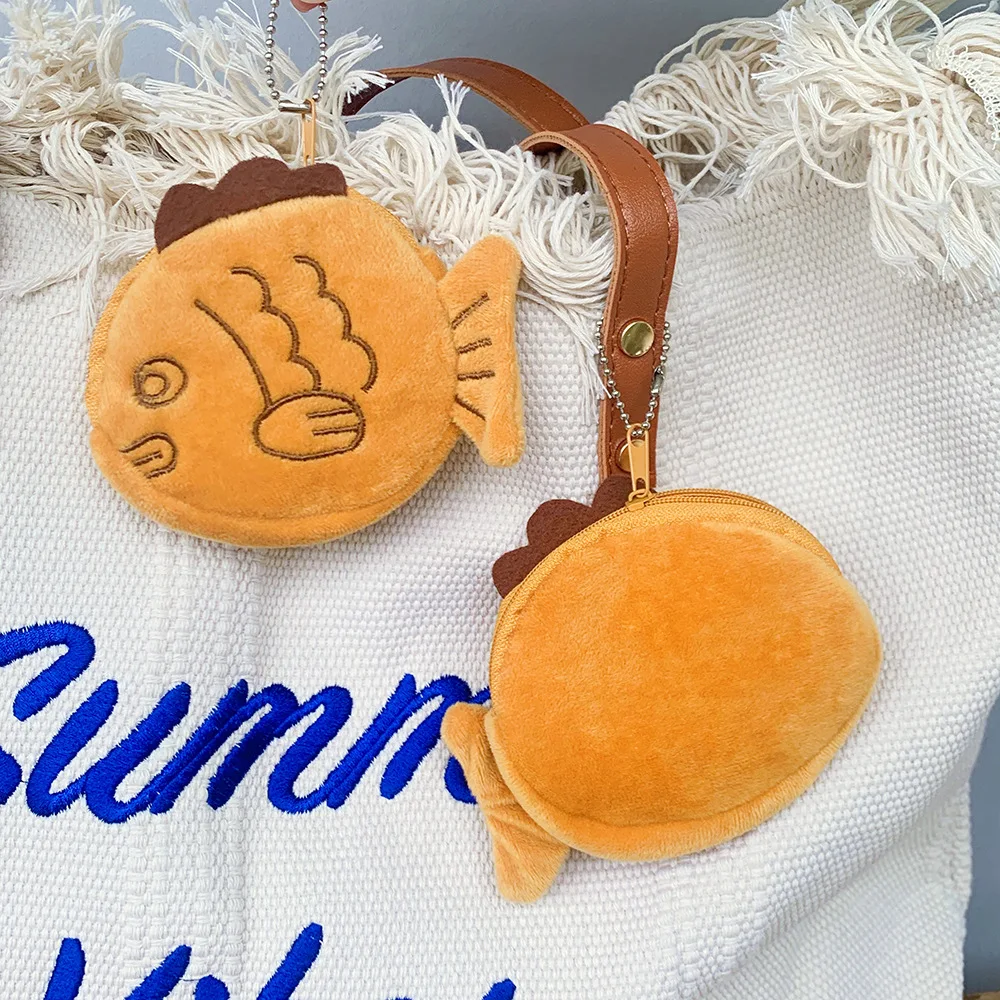 New Product Cute Seabream Braised Shape Plush Wallet Cartoon Snapper Plush Mini Coin Purse Data Line Bag Key Chain Trinkets