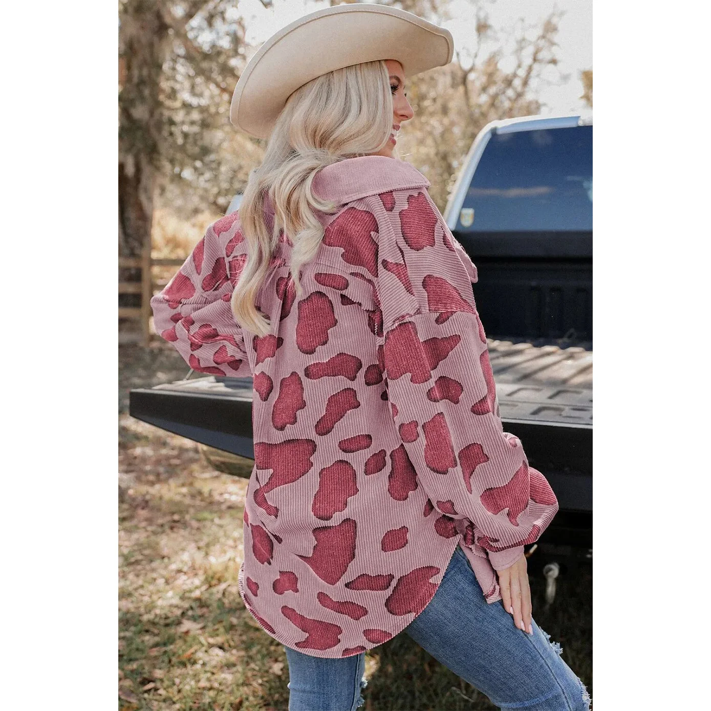 Autumn Women Leopard Cow Print Corduroy Cardigan Jacket