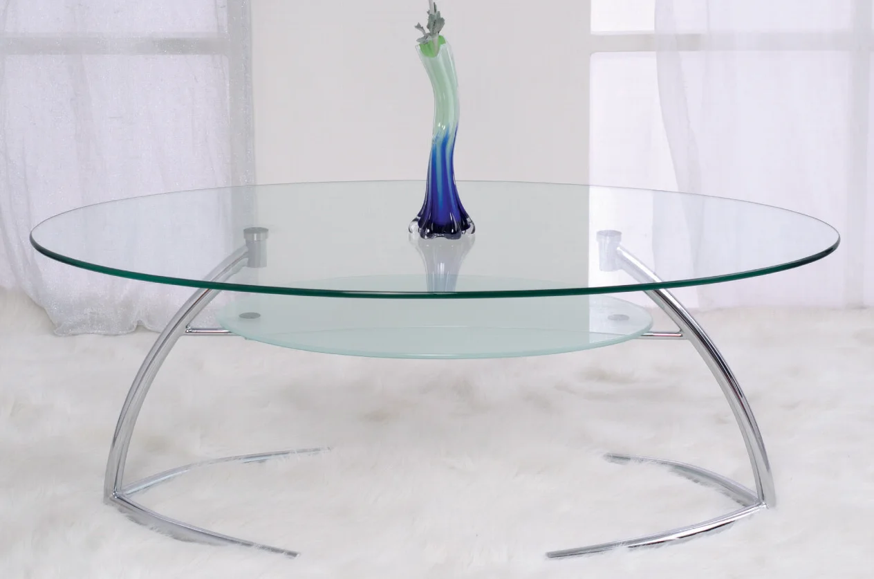 
Modern living room home centre furniture tempered glass sofa tables chromed steel oval shape coffee table 