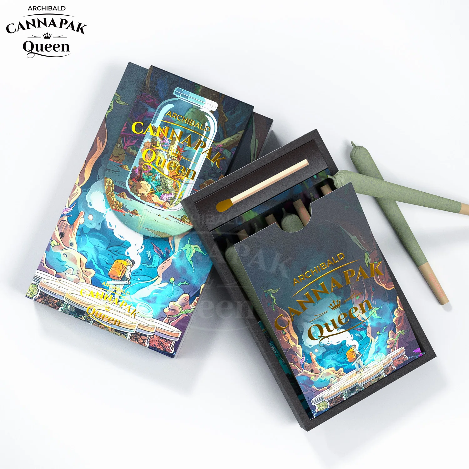 Archibald Exported Good Quality Tobacco Box Child Resistant Magnetic Flip Drawer Pre Roll Pack Box With Matchbox