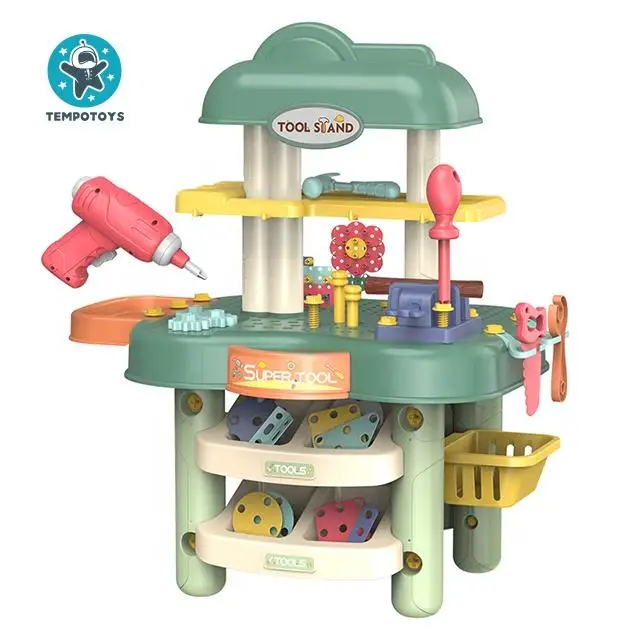 Tempo 141pcs Kids Tool Set With Electric Toy Drill Pretend Play Preschool Kids Play Table Tool Kit