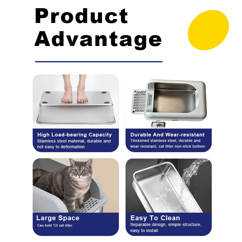 Large size Stainless Steel Cat Litter Box - Never Absorbs Odor Stains or Rusts No Residue Build Up
