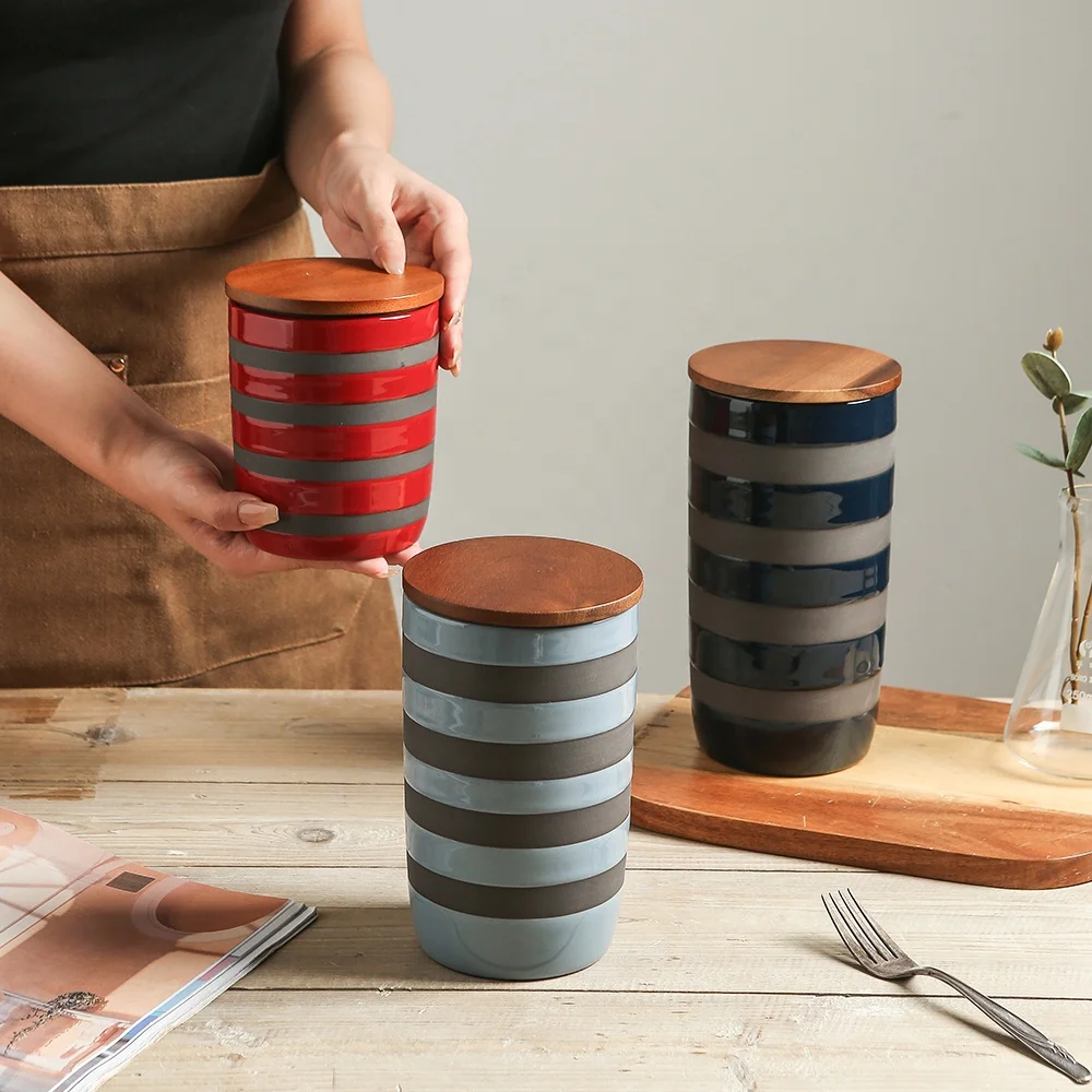 Home kitchen storage canisters vintage style ceramic kitchen sugar coffee candy snack storage jar custom airtight food container