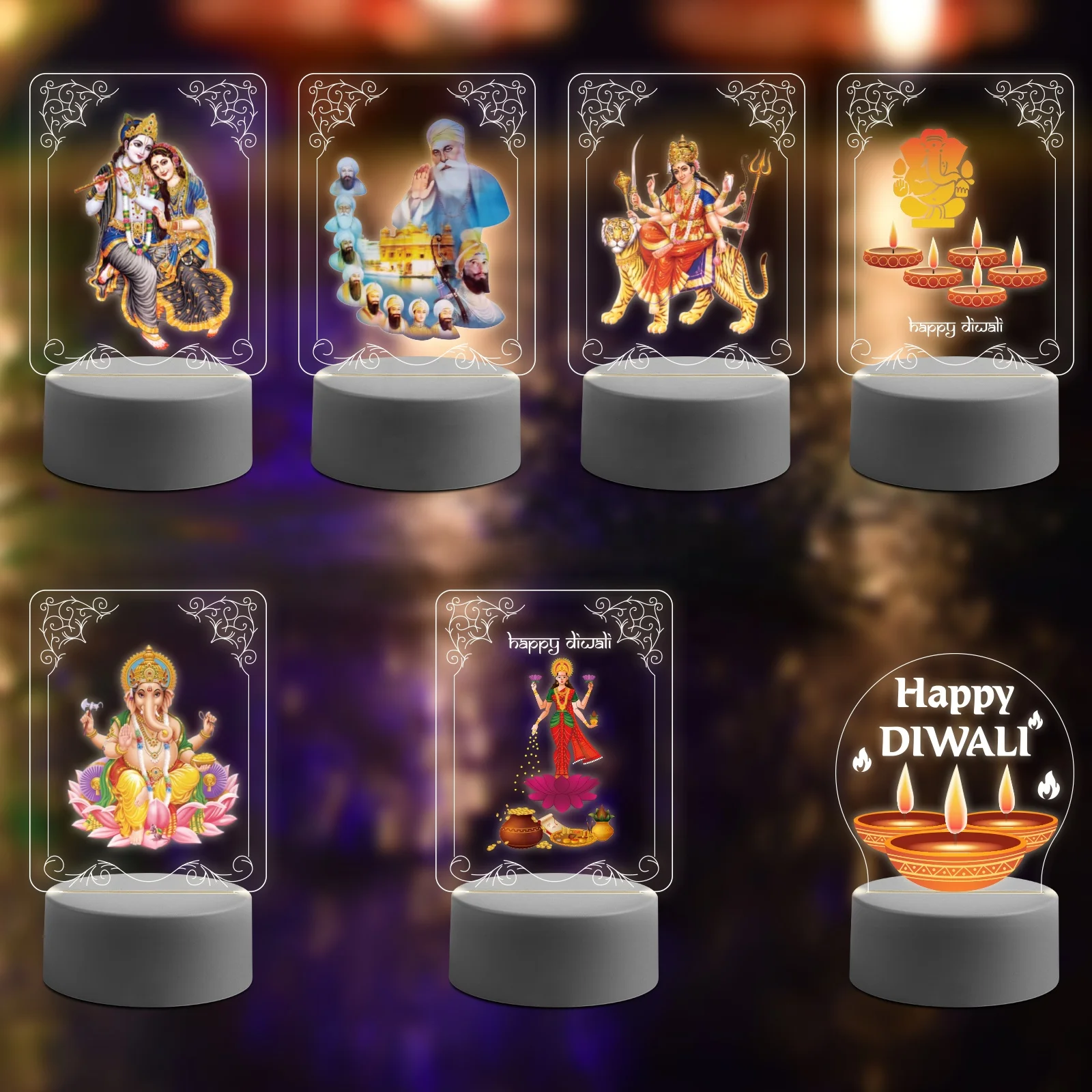 Diwali Gift For Family Delightful Personalized LED Lamp Happy Diwali Desk Lamp 3D Hindu Night Light