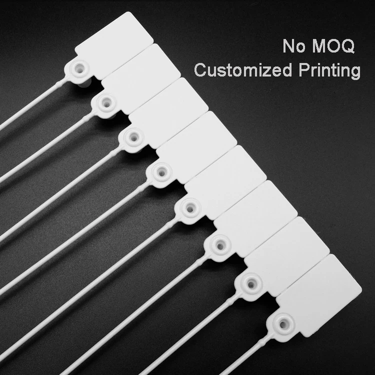 Free Charge Customized Printing Logo Disposable Plastic Garment Security Seals Hang Tags Zip Tie for Clothes Shoes Bags